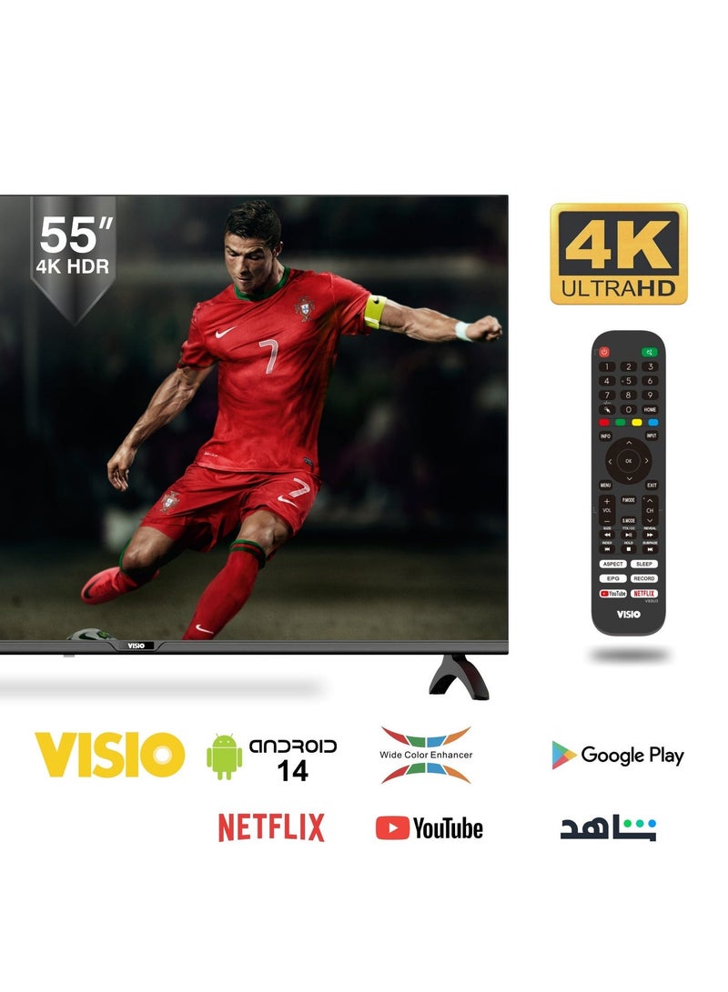 فيسيو تلفزيون فيسيو ذكي 55 بوصة 4K، نظام أندرويد 14، خاصية عرض شاشة الجوال، تصميم بدون إطار وحامل جداري مجاني - أسود [55VSSU3] - Image 2